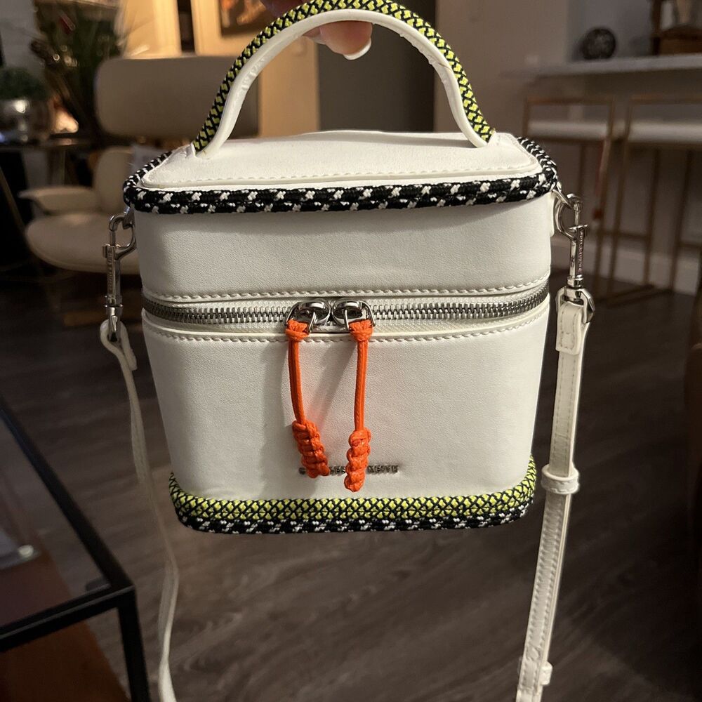 Charles & Keith Rope Trim Zip-Around Cylindrical Bag White (1A)b